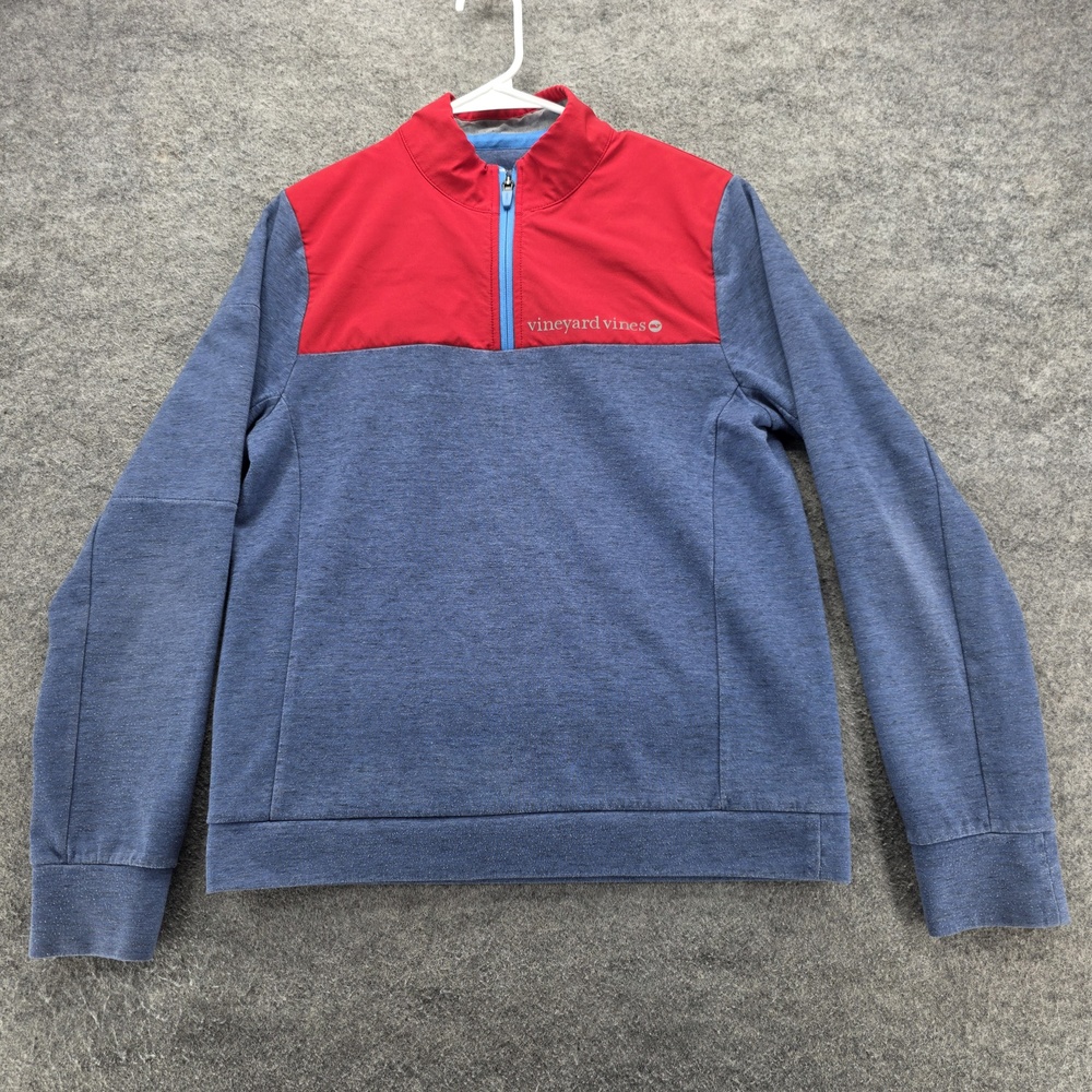 Vineyard Vines Pullover Mens XL Blue Red Quarter Zip Sweater Outdoor Layer Whale